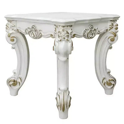 Royal Hampton Marble Top End Table with Hairpin Style Metal Legs, White and Black