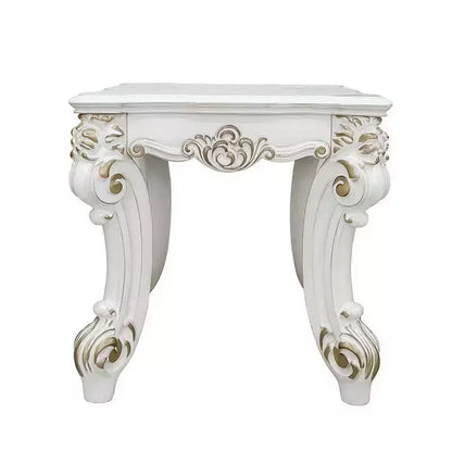 Table d'appoint Royal Hampton avec plateau en marbre et pieds en métal style épingle à cheveux, blanc et noir