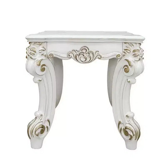 Table d'appoint Royal Hampton avec plateau en marbre et pieds en métal style épingle à cheveux, blanc et noir