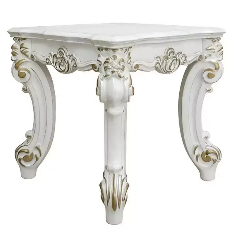 Table d'appoint Royal Hampton avec plateau en marbre et pieds en métal style épingle à cheveux, blanc et noir