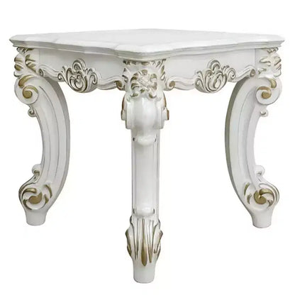 Table d'appoint Royal Hampton avec plateau en marbre et pieds en métal style épingle à cheveux, blanc et noir