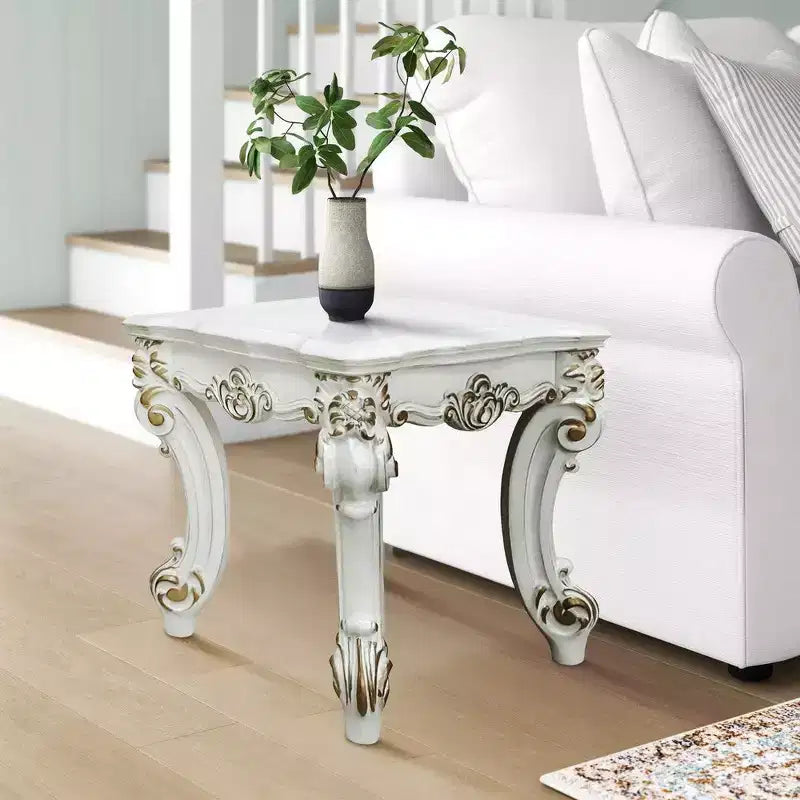 Table d'appoint Royal Hampton avec plateau en marbre et pieds en métal style épingle à cheveux, blanc et noir