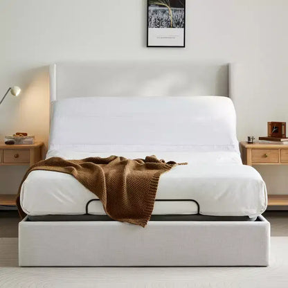 Christopher Knight Home Delara Modern Queen Size Chenille Upholstered Bed with Adjustable Base Bundle