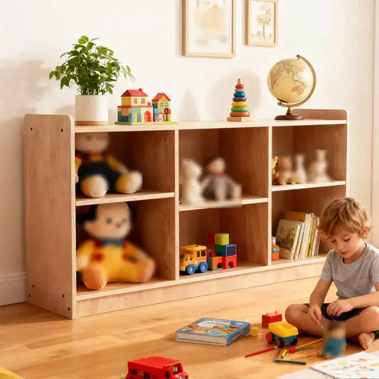 Wooden 6 Cube Bookshelf, Kids Multi Shelf Cubby for Books and Toys, 2 Tier Wooden Open Bookcase, Floor Standing Display Cabinet for Home, Daycare