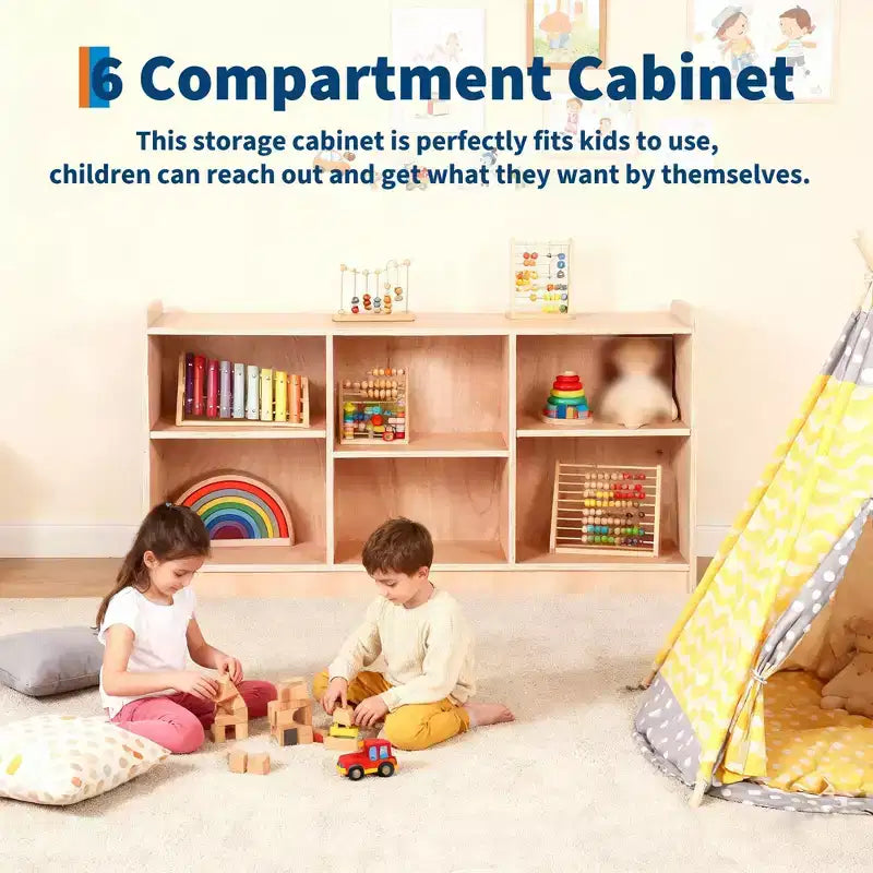 Bibliothèque 6 Cubes en Bois, Étagère Multi-rangements pour Enfants, pour Livres et Jouets, Bibliothèque Ouverte à 2 Niveaux en Bois, Meuble de Rangement sur Pied pour Maison, Crèche