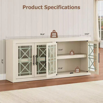 Bahut de 179,8 cm avec 4 portes, buffet moderne de style rustique avec rangements, console multimédia en bois pour le salon et la cuisine