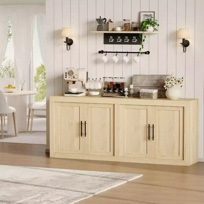 Bahut de 179,8 cm avec 4 portes, buffet moderne de style rustique avec rangements, console multimédia en bois pour le salon et la cuisine