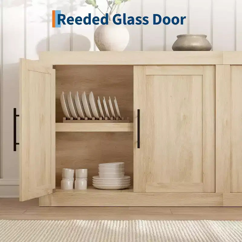 Bahut de 179,8 cm avec 4 portes, buffet moderne de style rustique avec rangements, console multimédia en bois pour le salon et la cuisine