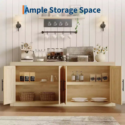 Bahut de 179,8 cm avec 4 portes, buffet moderne de style rustique avec rangements, console multimédia en bois pour le salon et la cuisine