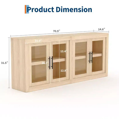 Bahut de 179,8 cm avec 4 portes, buffet moderne de style rustique avec rangements, console multimédia en bois pour le salon et la cuisine