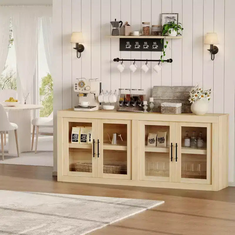Bahut de 179,8 cm avec 4 portes, buffet moderne de style rustique avec rangements, console multimédia en bois pour le salon et la cuisine