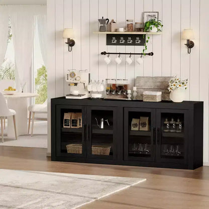Bahut de 179,8 cm avec 4 portes, buffet moderne de style rustique avec rangements, console multimédia en bois pour le salon et la cuisine