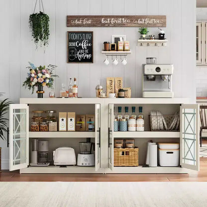 Bahut de 179,8 cm avec 4 portes, buffet moderne de style rustique avec rangements, console multimédia en bois pour le salon et la cuisine