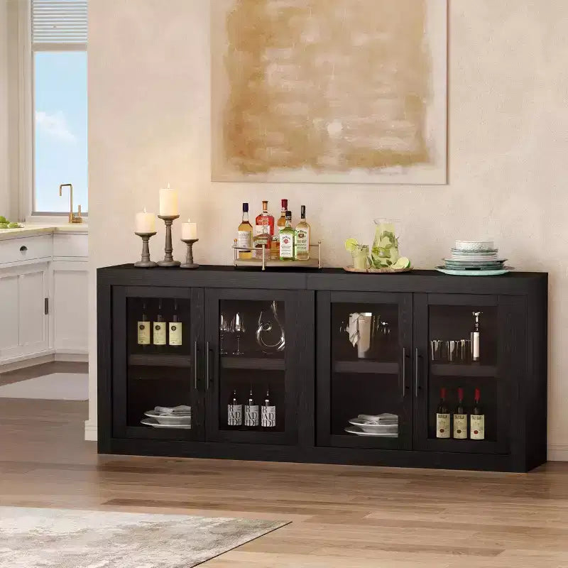 Bahut de 179,8 cm avec 4 portes, buffet moderne de style rustique avec rangements, console multimédia en bois pour le salon et la cuisine