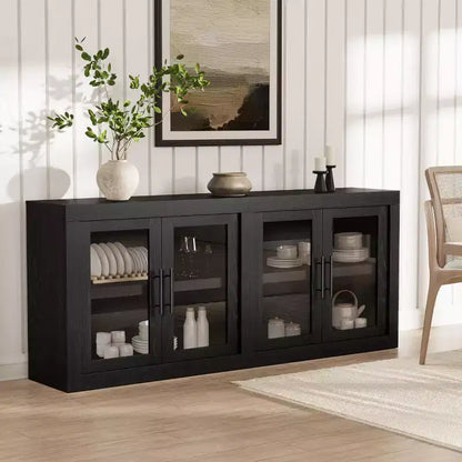 Bahut de 179,8 cm avec 4 portes, buffet moderne de style rustique avec rangements, console multimédia en bois pour le salon et la cuisine