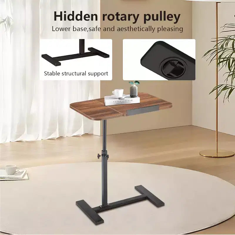 Bureau debout à hauteur réglable avec roulettes dissimulées, table d'appoint pour ordinateur avec plateau divisé inclinable pour bureau, canapé, lit médicalisé