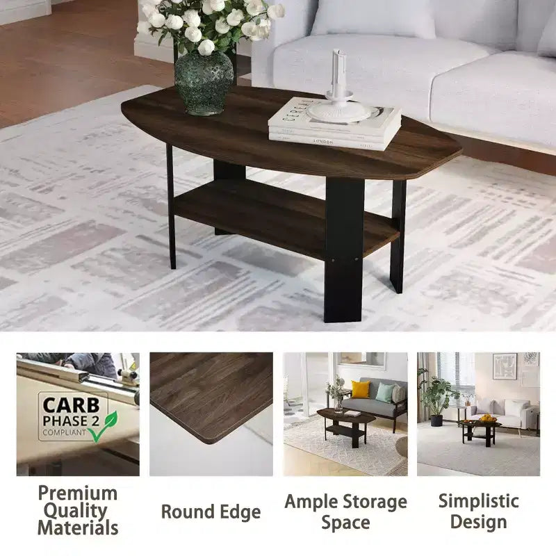 Table Basse HOMLUX à 2 Niveaux, Table Basse Moderne avec Étagère Ouverte de Rangement pour Salon