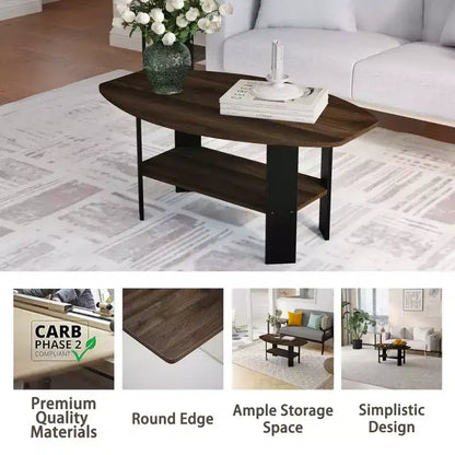Table Basse HOMLUX à 2 Niveaux, Table Basse Moderne avec Étagère Ouverte de Rangement pour Salon