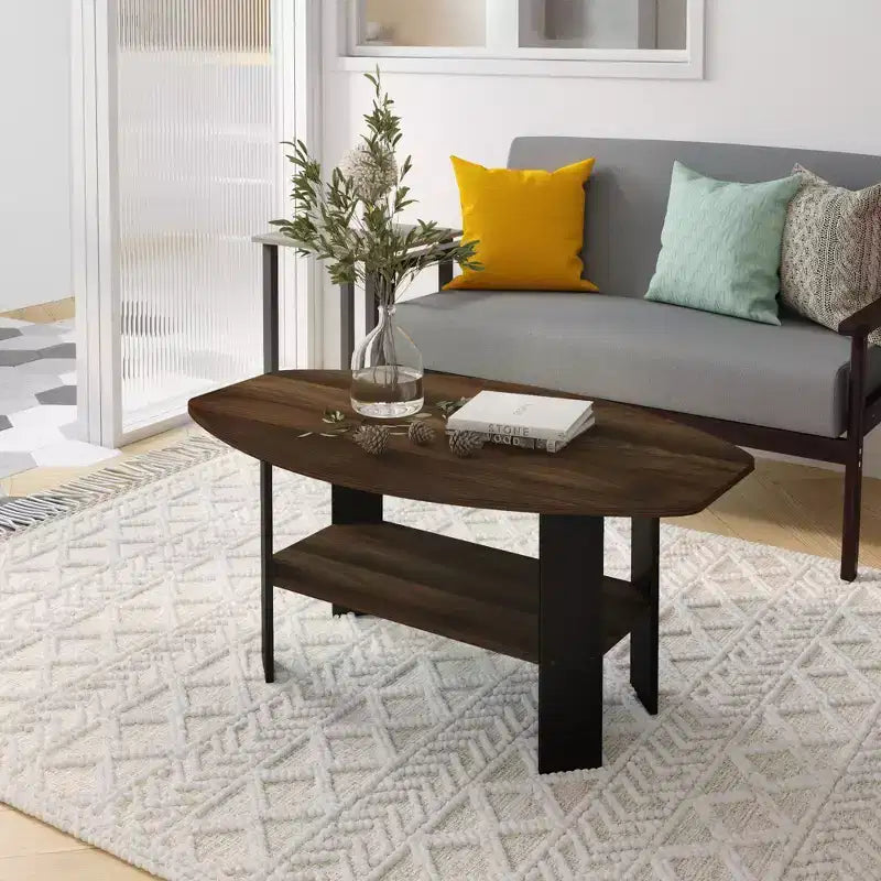 Table Basse HOMLUX à 2 Niveaux, Table Basse Moderne avec Étagère Ouverte de Rangement pour Salon