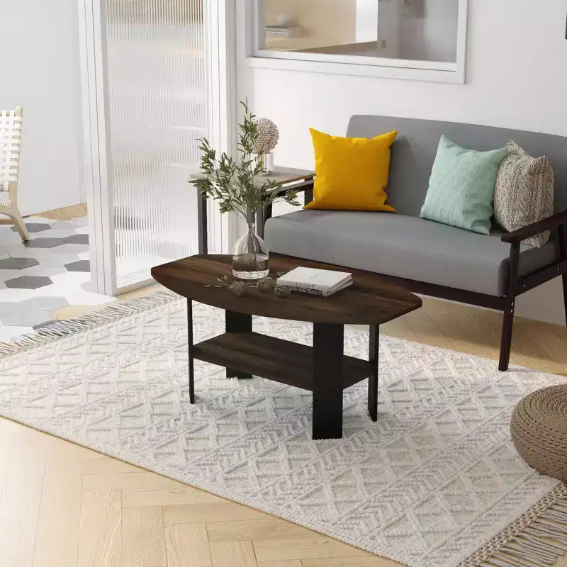 Table Basse HOMLUX à 2 Niveaux, Table Basse Moderne avec Étagère Ouverte de Rangement pour Salon