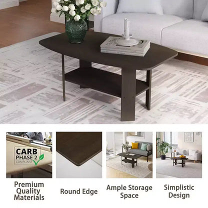 Table Basse HOMLUX à 2 Niveaux, Table Basse Moderne avec Étagère Ouverte de Rangement pour Salon