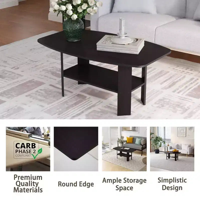 Table Basse HOMLUX à 2 Niveaux, Table Basse Moderne avec Étagère Ouverte de Rangement pour Salon
