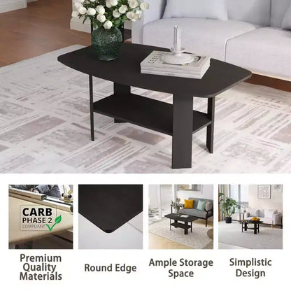 Table Basse HOMLUX à 2 Niveaux, Table Basse Moderne avec Étagère Ouverte de Rangement pour Salon