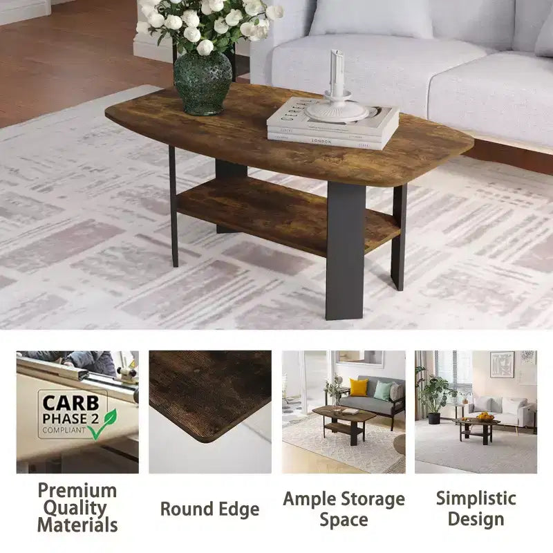 Table Basse HOMLUX à 2 Niveaux, Table Basse Moderne avec Étagère Ouverte de Rangement pour Salon