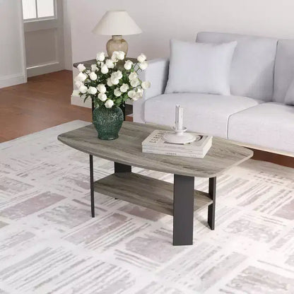 Table Basse HOMLUX à 2 Niveaux, Table Basse Moderne avec Étagère Ouverte de Rangement pour Salon