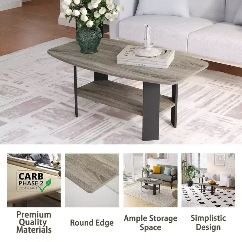 Table Basse HOMLUX à 2 Niveaux, Table Basse Moderne avec Étagère Ouverte de Rangement pour Salon