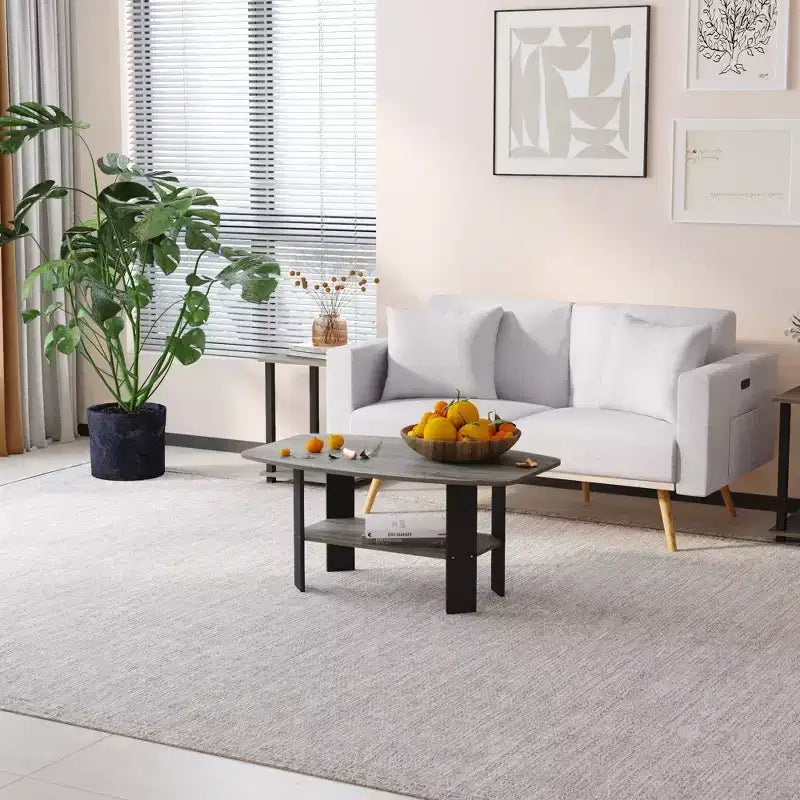 Table Basse HOMLUX à 2 Niveaux, Table Basse Moderne avec Étagère Ouverte de Rangement pour Salon