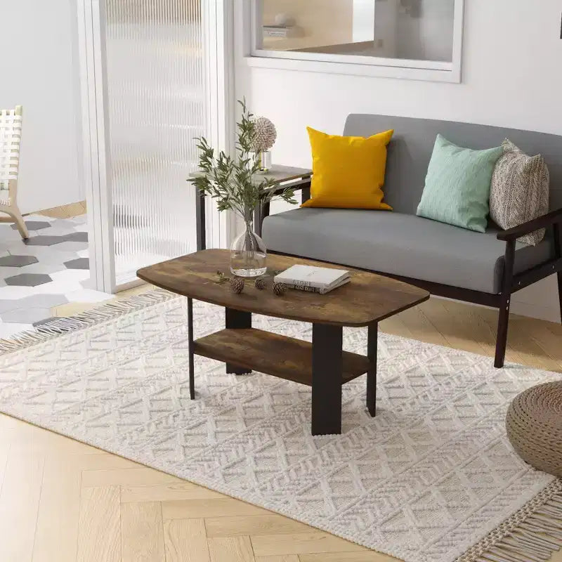 Table Basse HOMLUX à 2 Niveaux, Table Basse Moderne avec Étagère Ouverte de Rangement pour Salon
