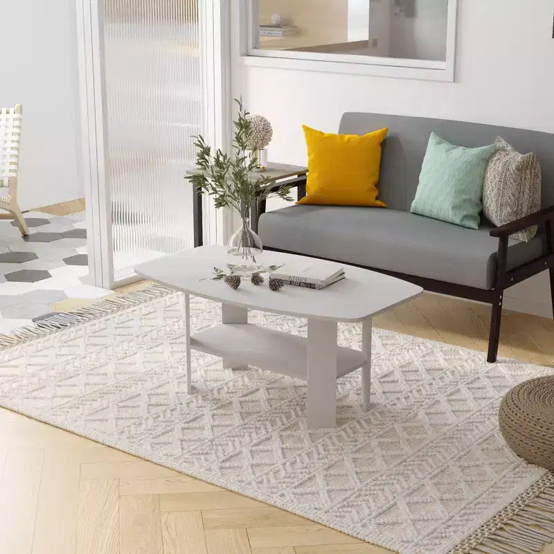 Table Basse HOMLUX à 2 Niveaux, Table Basse Moderne avec Étagère Ouverte de Rangement pour Salon