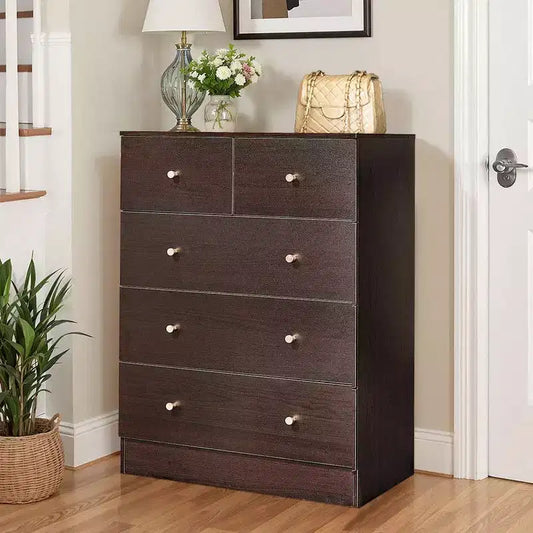 Karl Home 5-Drawer Dresser for Bedroom and Chest of Drawers with Sturdy Construction Wood Storage Organizer for Closet brown