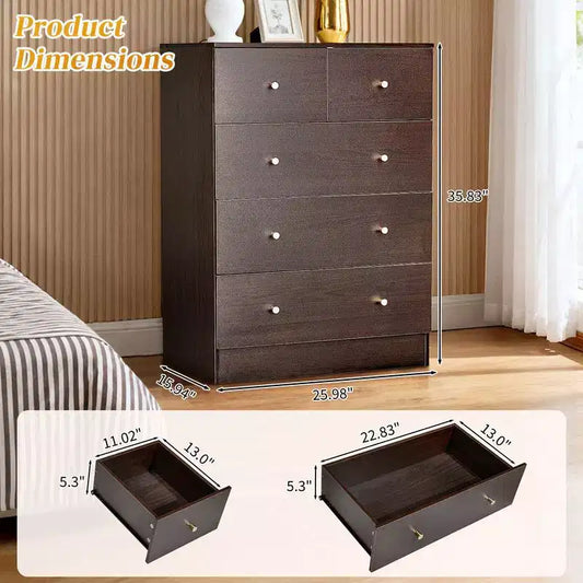 Commode à 5 tiroirs Karl Home pour chambre à coucher et commode avec construction robuste, organisateur de rangement en bois pour placard marron