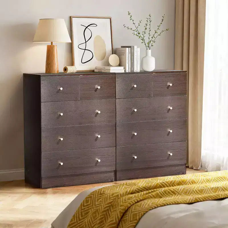 Commode à 5 tiroirs Karl Home pour chambre à coucher et commode avec construction robuste, organisateur de rangement en bois pour placard marron