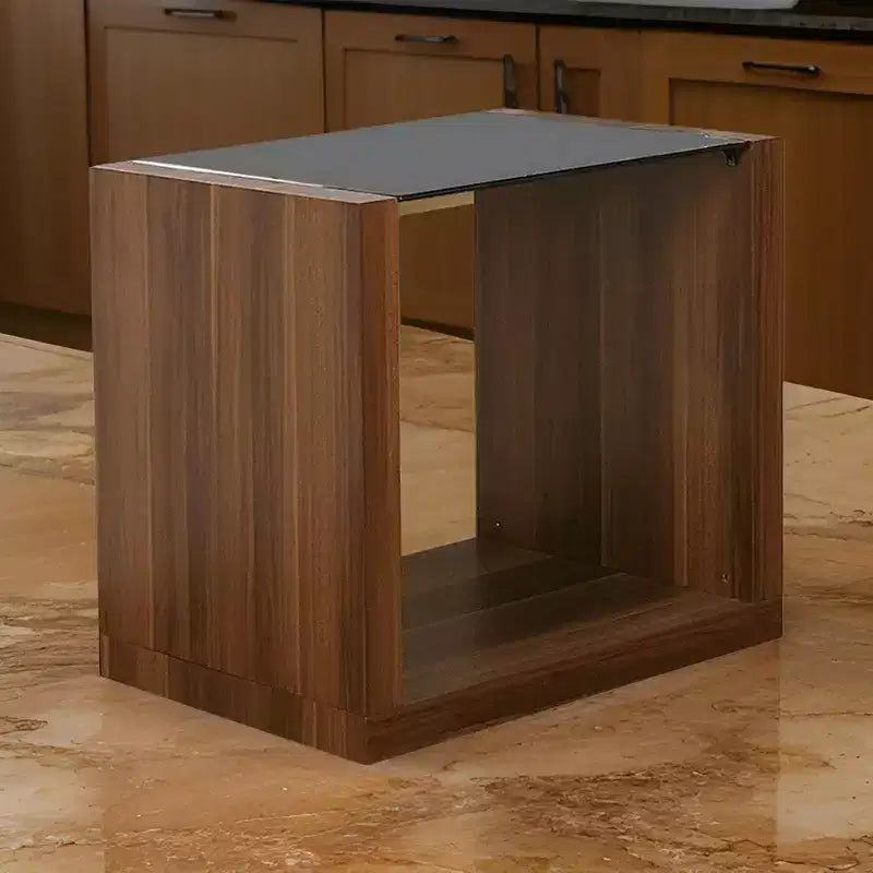 Royal Hampton 24 Inch Side End Table, Black Glass Top, Open Bottom Shelf, Brown Wood