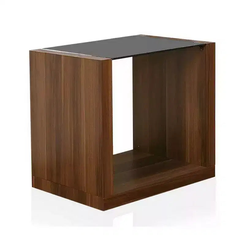 Table d'appoint Royal Hampton de 24 pouces, dessus en verre noir, étagère inférieure ouverte, bois marron