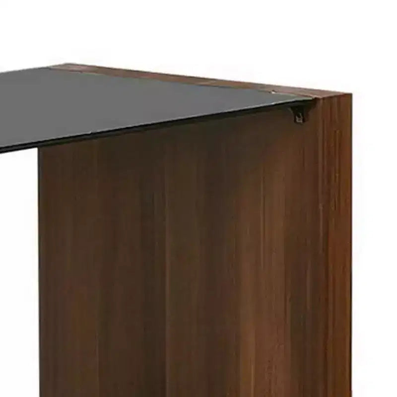 Table d'appoint Royal Hampton de 24 pouces, dessus en verre noir, étagère inférieure ouverte, bois marron