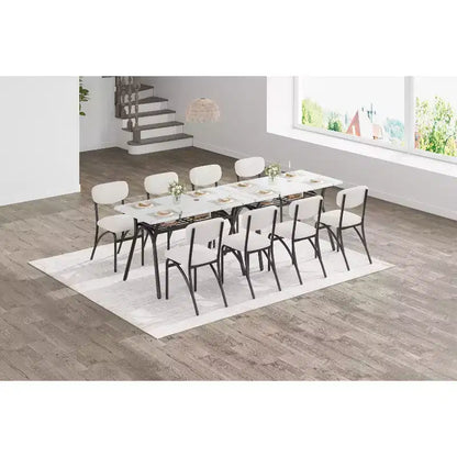 Ensemble de salle à manger 4 pièces avec chaises en tissu bouclé, table rectangulaire effet marbre avec 4 fauteuils rembourrés, ensemble de cuisine compact pour petits espaces