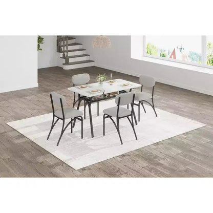 Ensemble de salle à manger 4 pièces avec chaises en tissu bouclé, table rectangulaire effet marbre avec 4 fauteuils rembourrés, ensemble de cuisine compact pour petits espaces