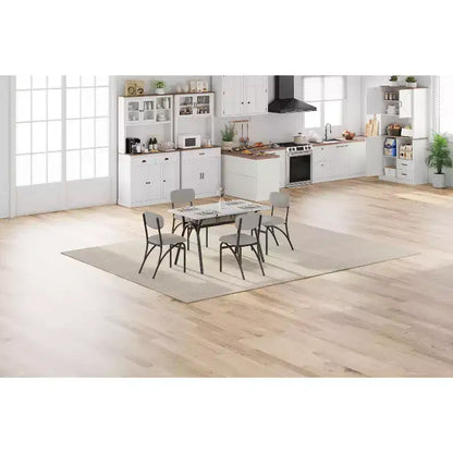Ensemble de salle à manger 4 pièces avec chaises en tissu bouclé, table rectangulaire effet marbre avec 4 fauteuils rembourrés, ensemble de cuisine compact pour petits espaces