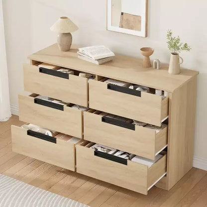 COZONY Commode Moderne à 6 Tiroirs avec Poignées Intégrées, Organisateur de Rangement en Bois pour Chambre à Coucher, Salon, Chambre d'Enfant