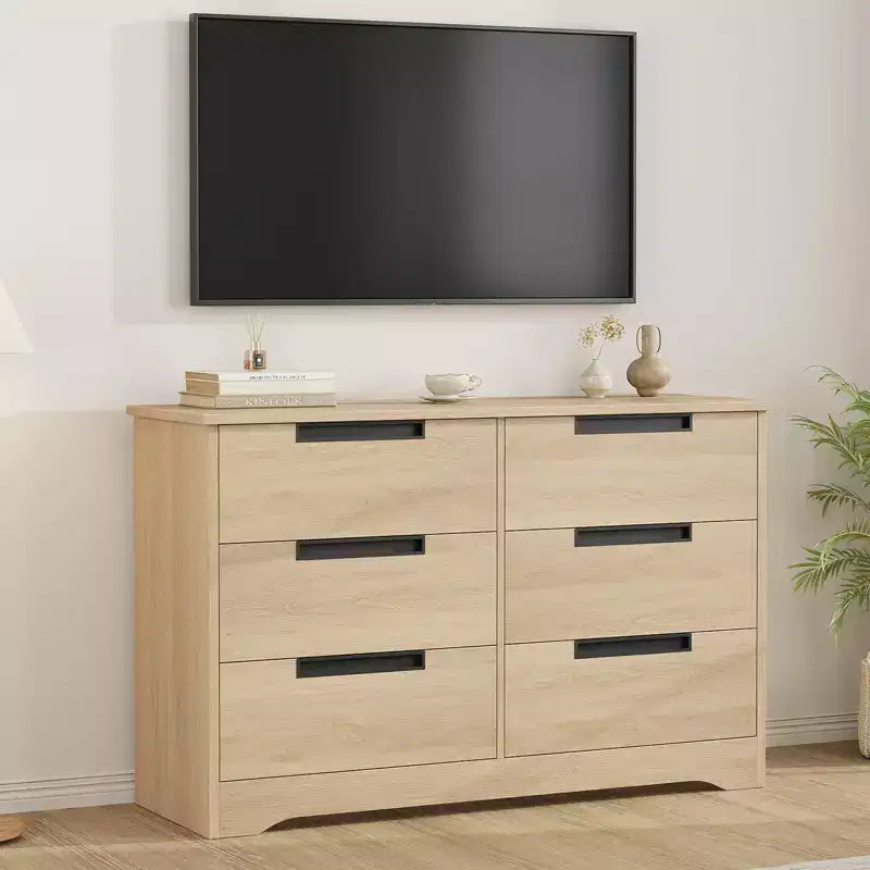 COZONY Commode Moderne à 6 Tiroirs avec Poignées Intégrées, Organisateur de Rangement en Bois pour Chambre à Coucher, Salon, Chambre d'Enfant
