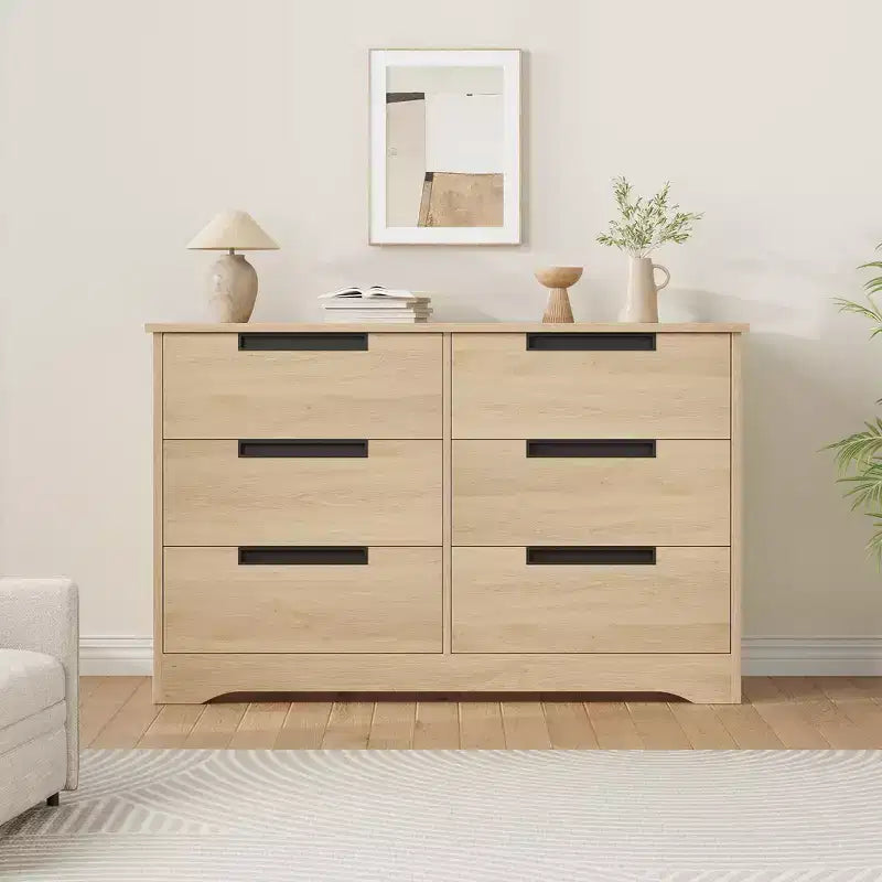 COZONY Commode Moderne à 6 Tiroirs avec Poignées Intégrées, Organisateur de Rangement en Bois pour Chambre à Coucher, Salon, Chambre d'Enfant