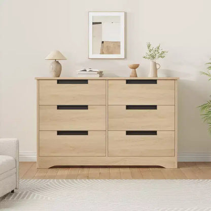 COZONY Commode Moderne à 6 Tiroirs avec Poignées Intégrées, Organisateur de Rangement en Bois pour Chambre à Coucher, Salon, Chambre d'Enfant
