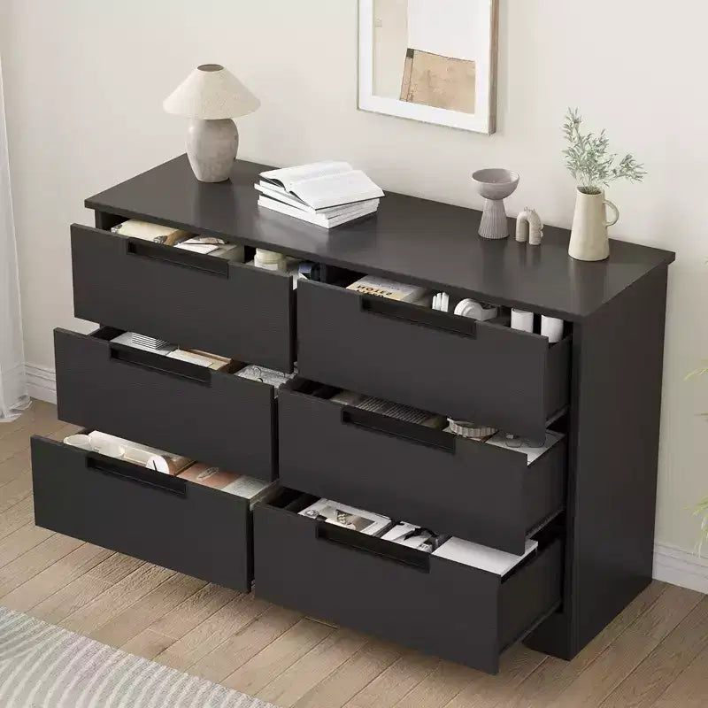 COZONY Commode Moderne à 6 Tiroirs avec Poignées Intégrées, Organisateur de Rangement en Bois pour Chambre à Coucher, Salon, Chambre d'Enfant