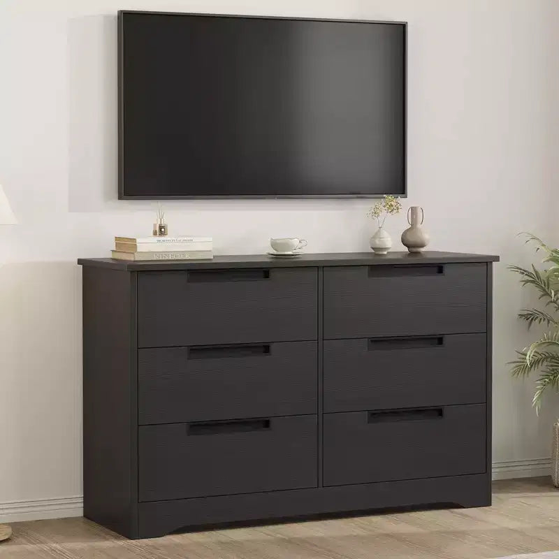 COZONY Commode Moderne à 6 Tiroirs avec Poignées Intégrées, Organisateur de Rangement en Bois pour Chambre à Coucher, Salon, Chambre d'Enfant