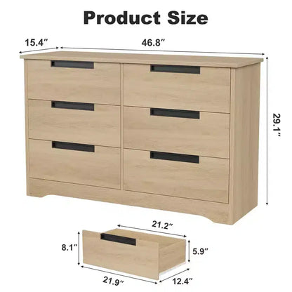 COZONY Commode Moderne à 6 Tiroirs avec Poignées Intégrées, Organisateur de Rangement en Bois pour Chambre à Coucher, Salon, Chambre d'Enfant