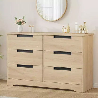 COZONY Commode Moderne à 6 Tiroirs avec Poignées Intégrées, Organisateur de Rangement en Bois pour Chambre à Coucher, Salon, Chambre d'Enfant